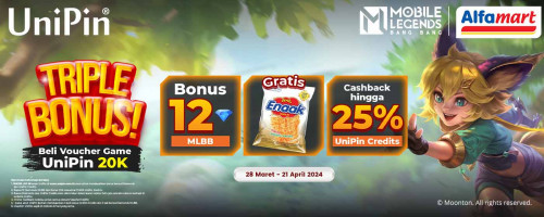 Triple Bonus! Dapatkan Gratis Mie Gemez, Diamonds MLBB & Bonus hingga 25% UniPin Credits di Alfamart!